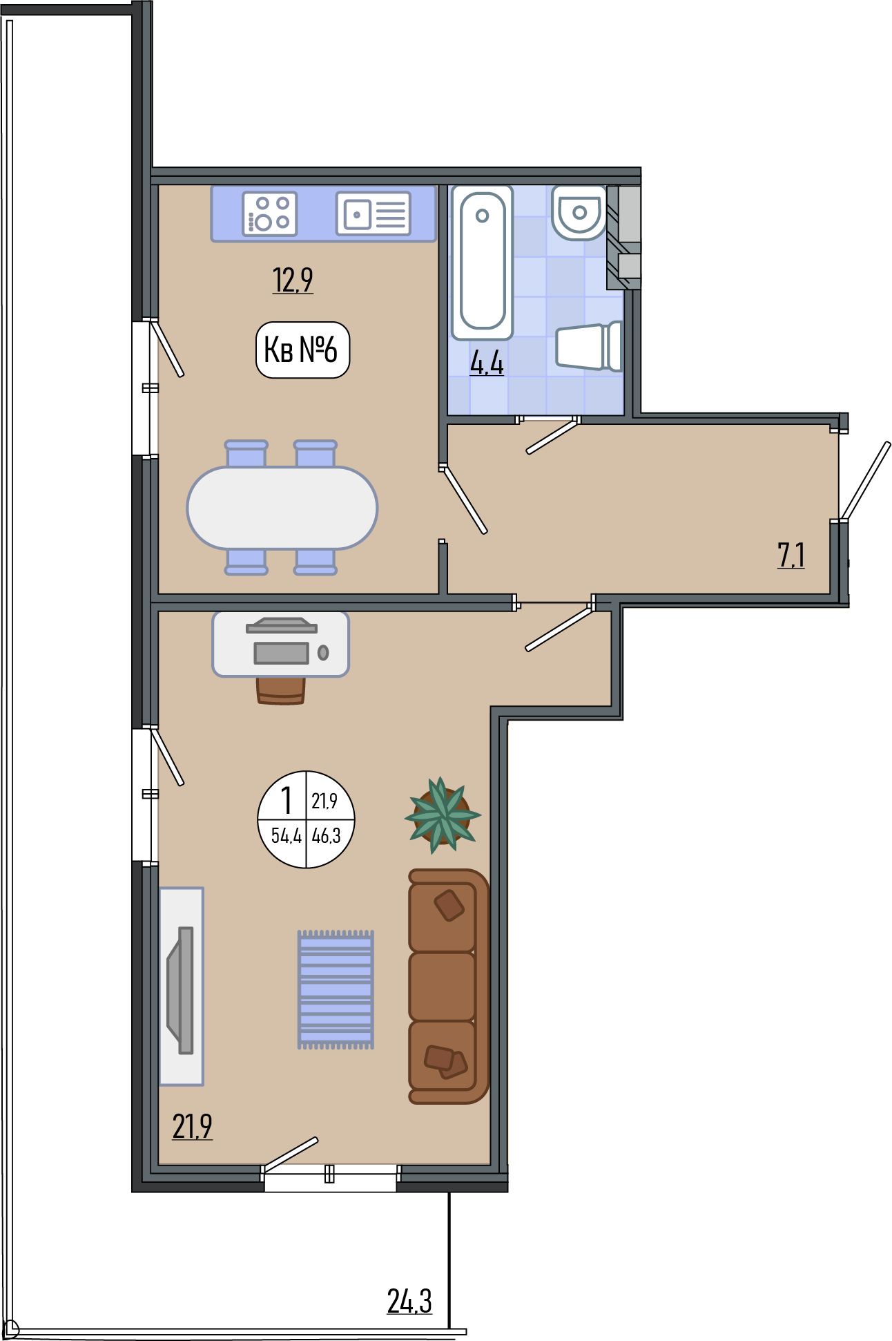 Планировка 1-комн. 3